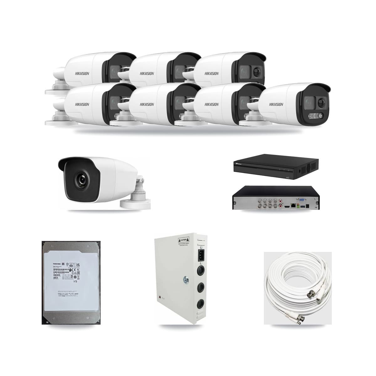8-Channel 3MP – 5MP CCTV Kit — 7 5MP + 1 3MP Bullet Cameras + 14TB Recording - Image 1