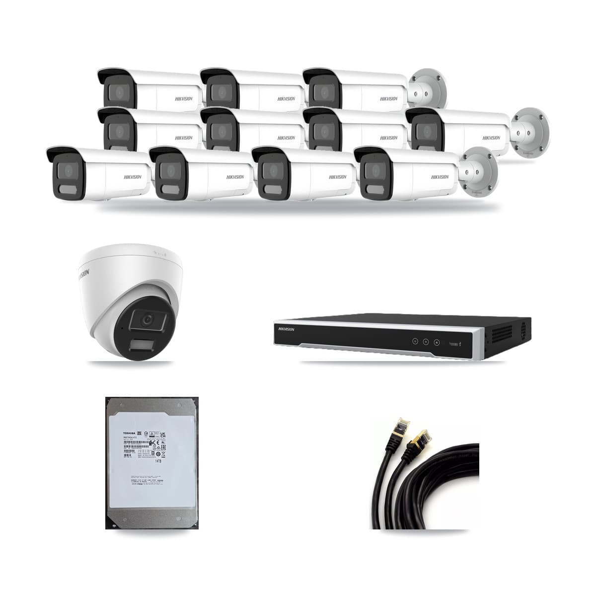 Hikvision 16-Channel 4MP CCTV Kit — 1 Turret + 11 Bullet Cameras + 14TB Recording (DS-7616NI-M2 Recorder) - Image 1
