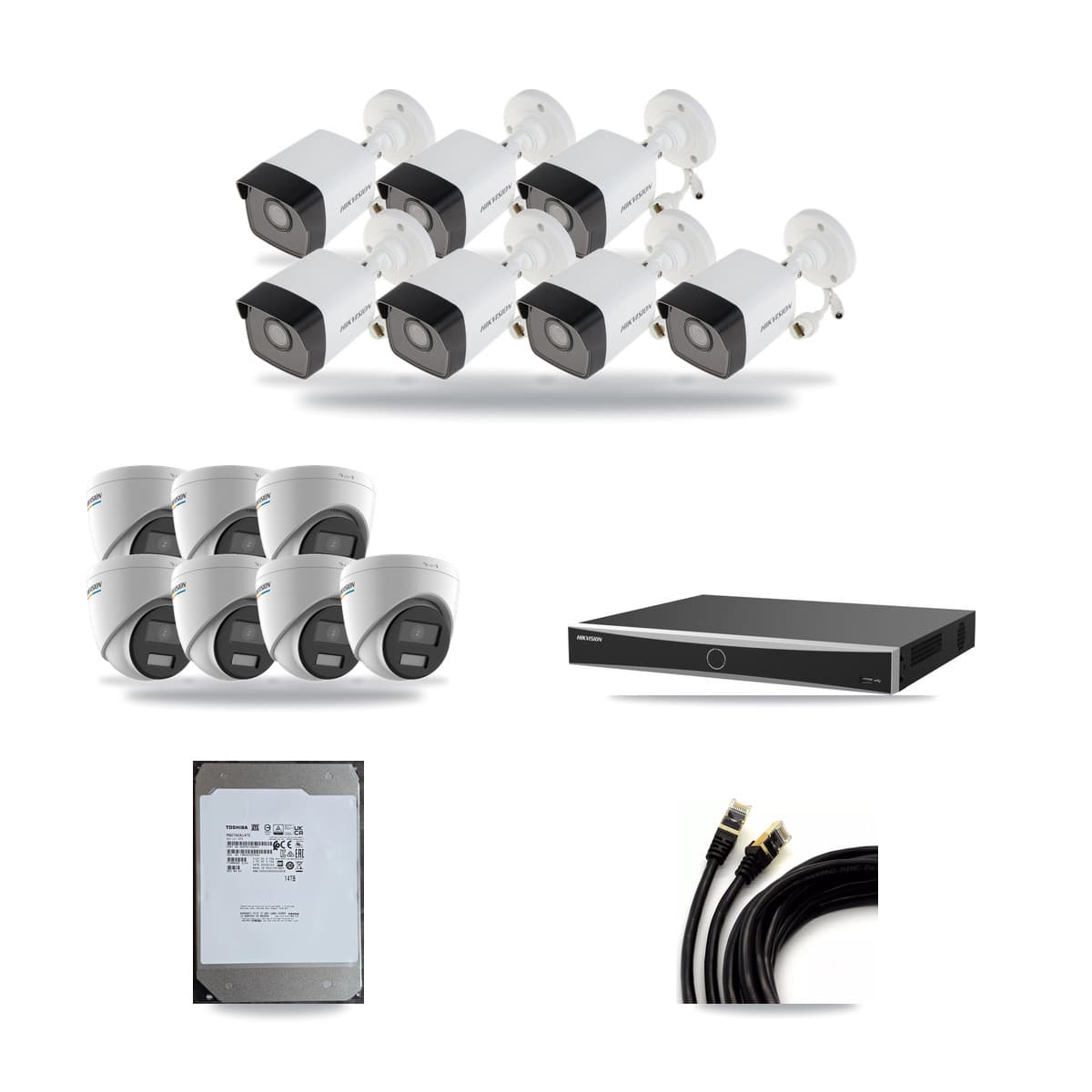Hikvision 16-Channel 2MP – 5MP CCTV Kit — 7 5MP Bullet + 7 2MP Turret Cameras + 14TB Recording (DS-7616NXI Recorder) - Image 1