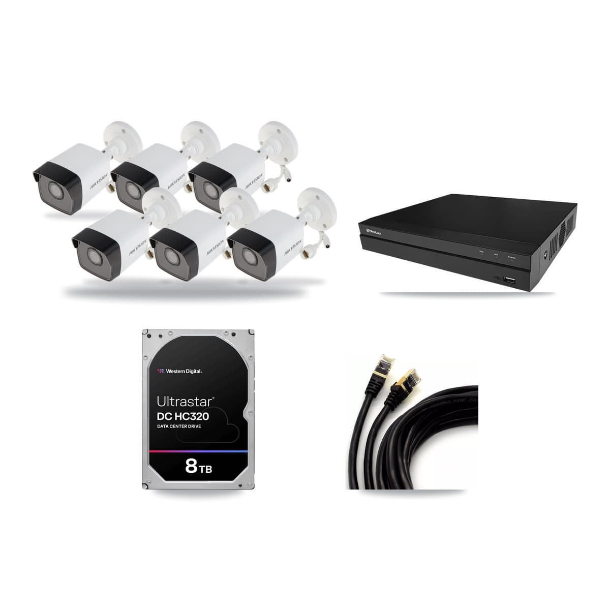 Hikvision & Prolux 8-Channel 5MP CCTV Kit — 6 DS-2CD1053G0 Bullet Cameras + 8TB Recording - Image 1