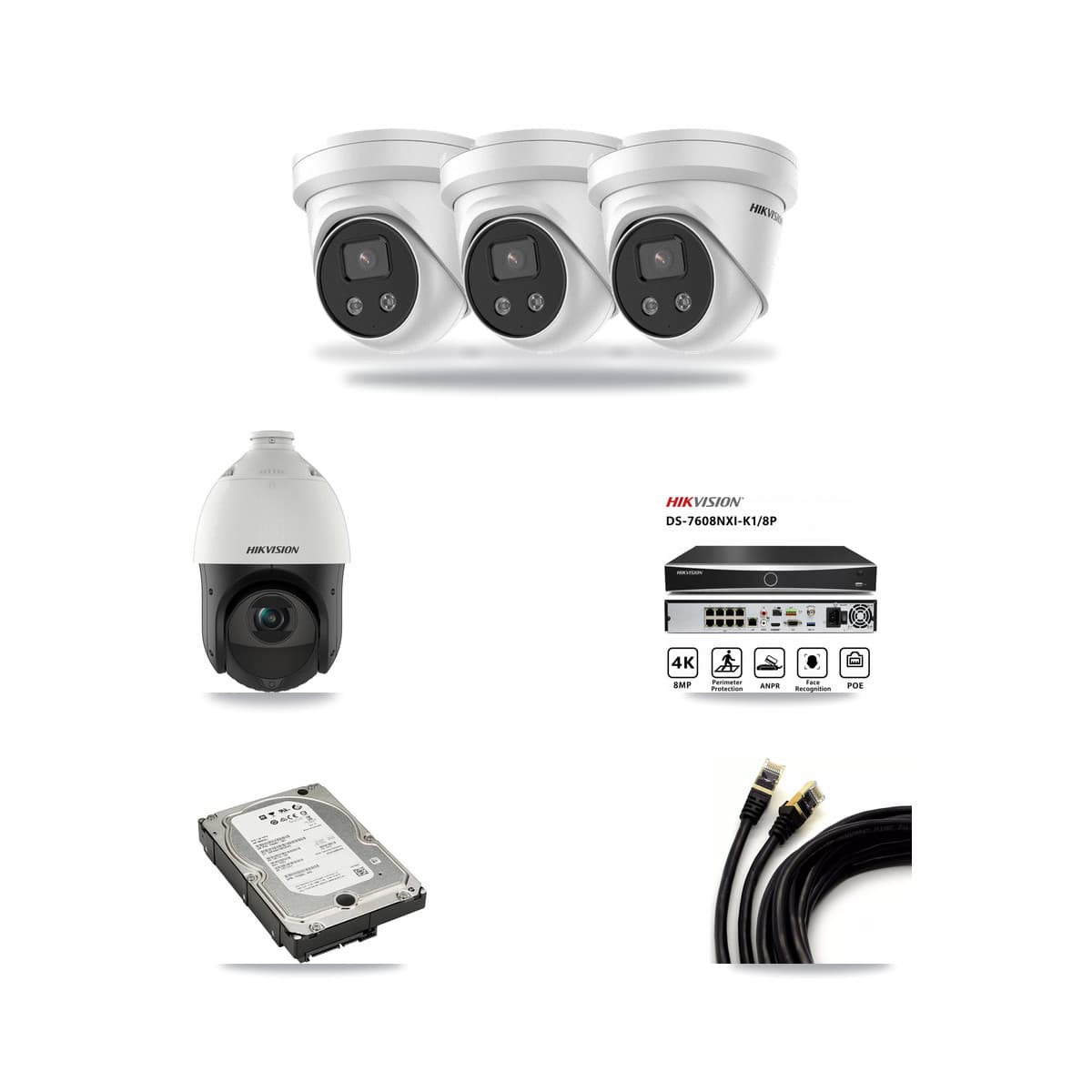 Hikvision 8-Channel 4MP – 5MP CCTV Kit — 3 5MP Turret + 1 4MP PTZ Cameras + 5TB Recording - Image 1