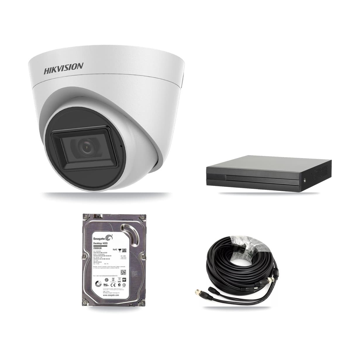 Hikvision 4-Channel 5MP CCTV Kit — 4 White Turret Cameras + 2TB Recording (XVR-3104HS Recorder)