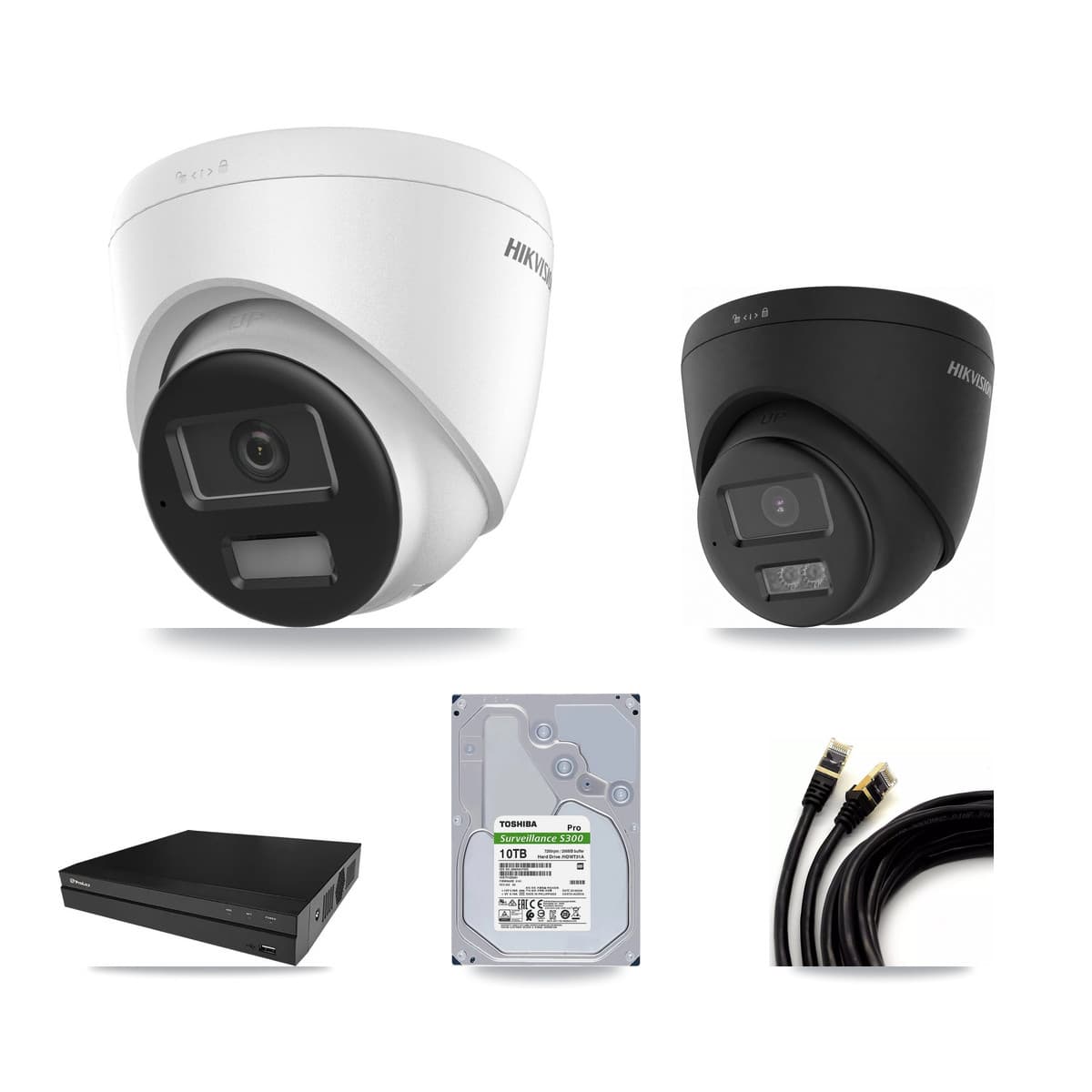 Hikvision & Prolux 8-Channel 4K CCTV Kit — 4 + 2 Black Turret Cameras + 10TB Recording