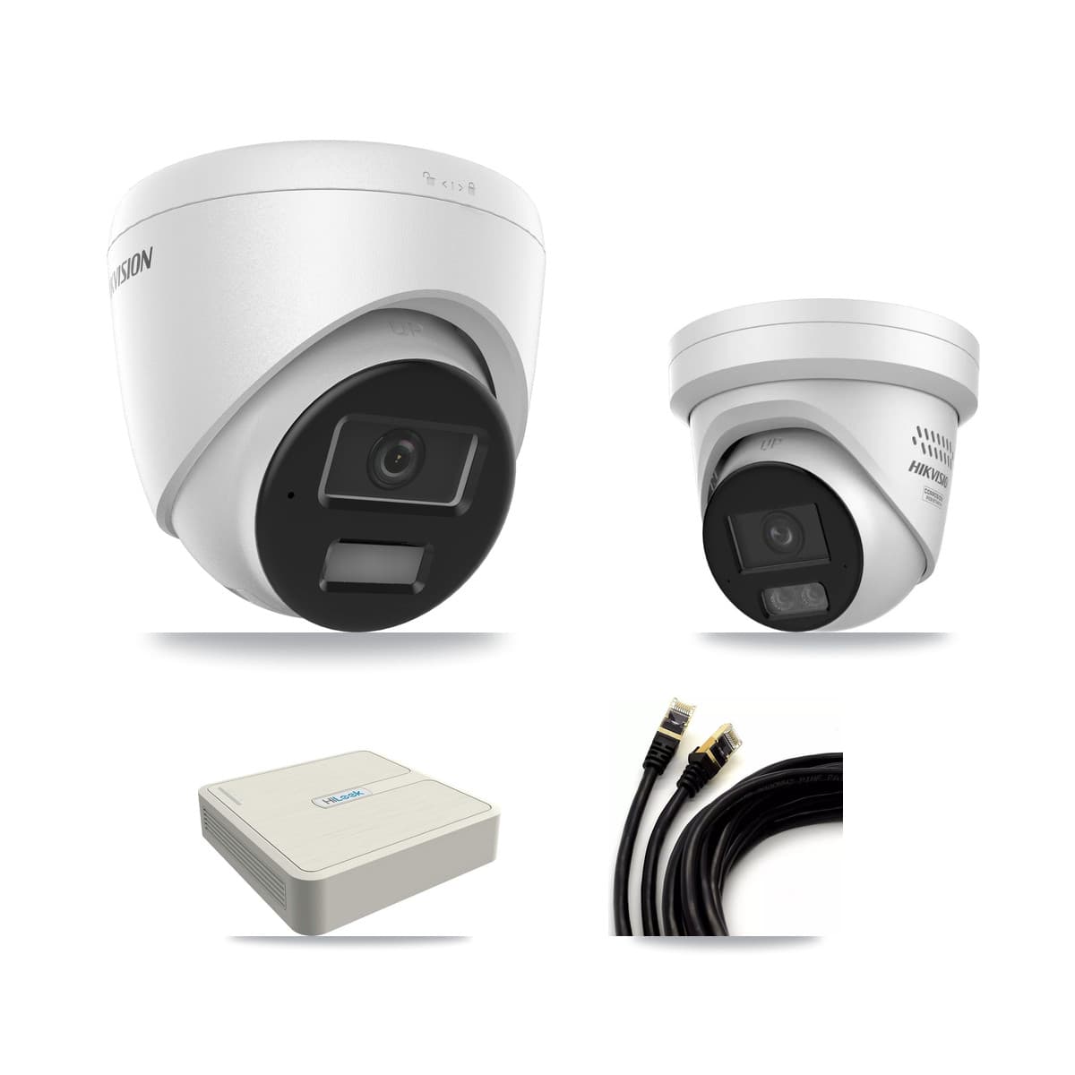 Hikvision & HiLook 8-Channel 4MP CCTV Kit — 1 DS-2CD1343G2 + 1 DS-2CD2347G3 Turret Cameras + 3TB Recording (NVR-108H-D Recorder)