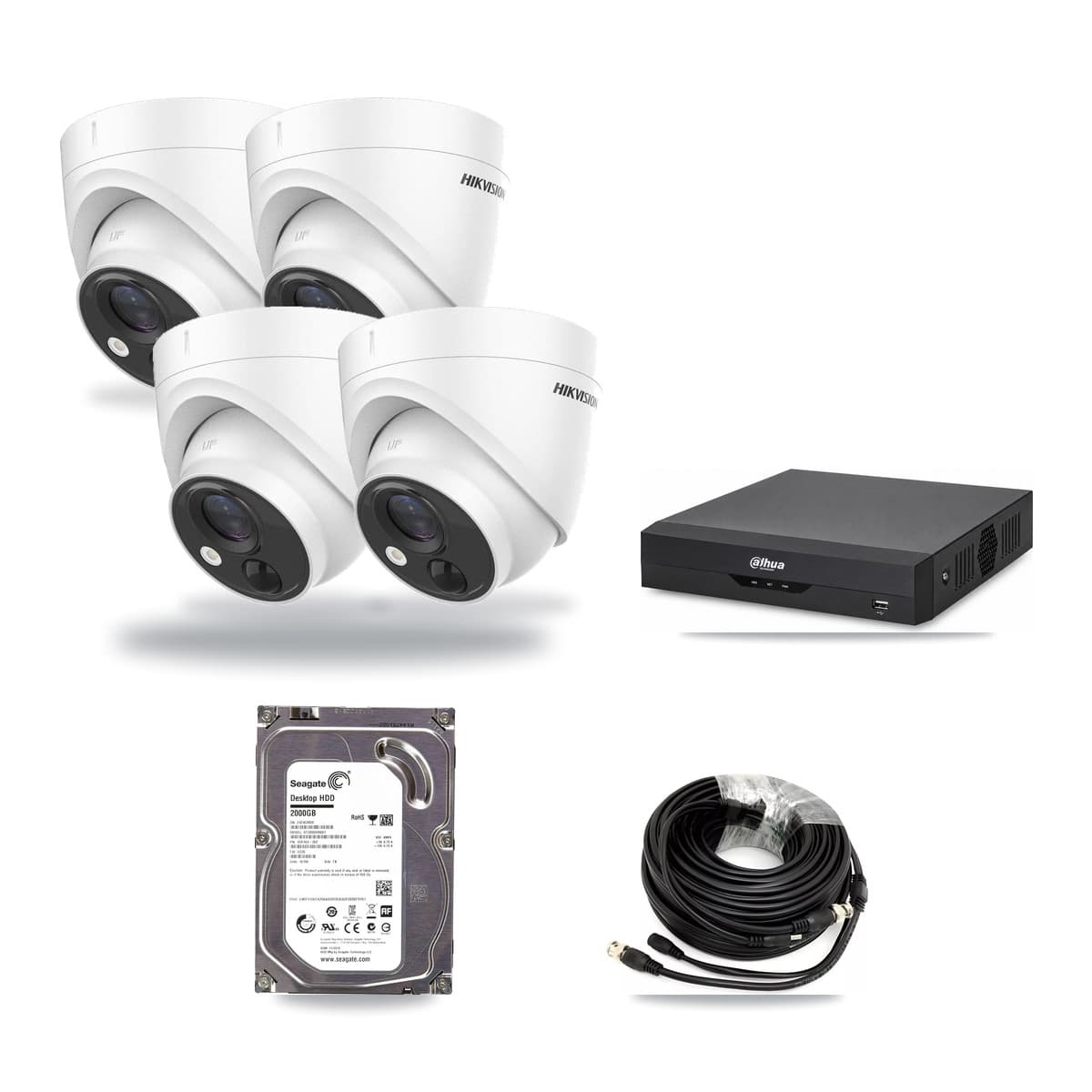 Hikvision & Dahua 4-Channel 5MP CCTV Kit — 4 DS-2CE71H0T Turret Cameras + 2TB Recording - Image 1