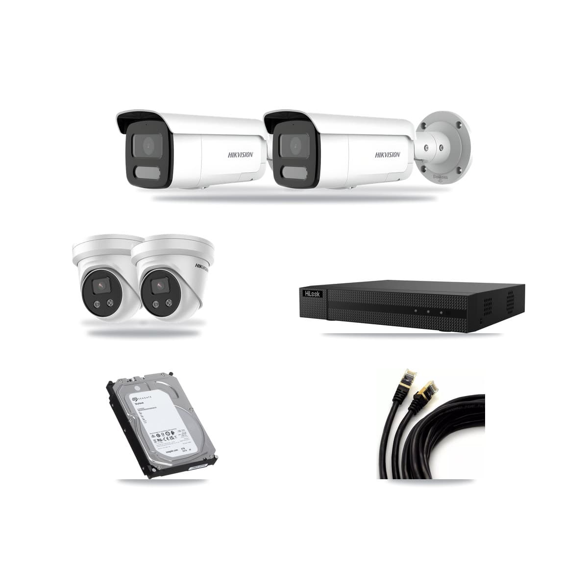 Hikvision & HiLook 8-Channel 4MP – 5MP CCTV Kit — 2 4MP Bullet + 2 5MP Turret Cameras + 6TB Recording (NVR-108MH-D Recorder) - Image 1