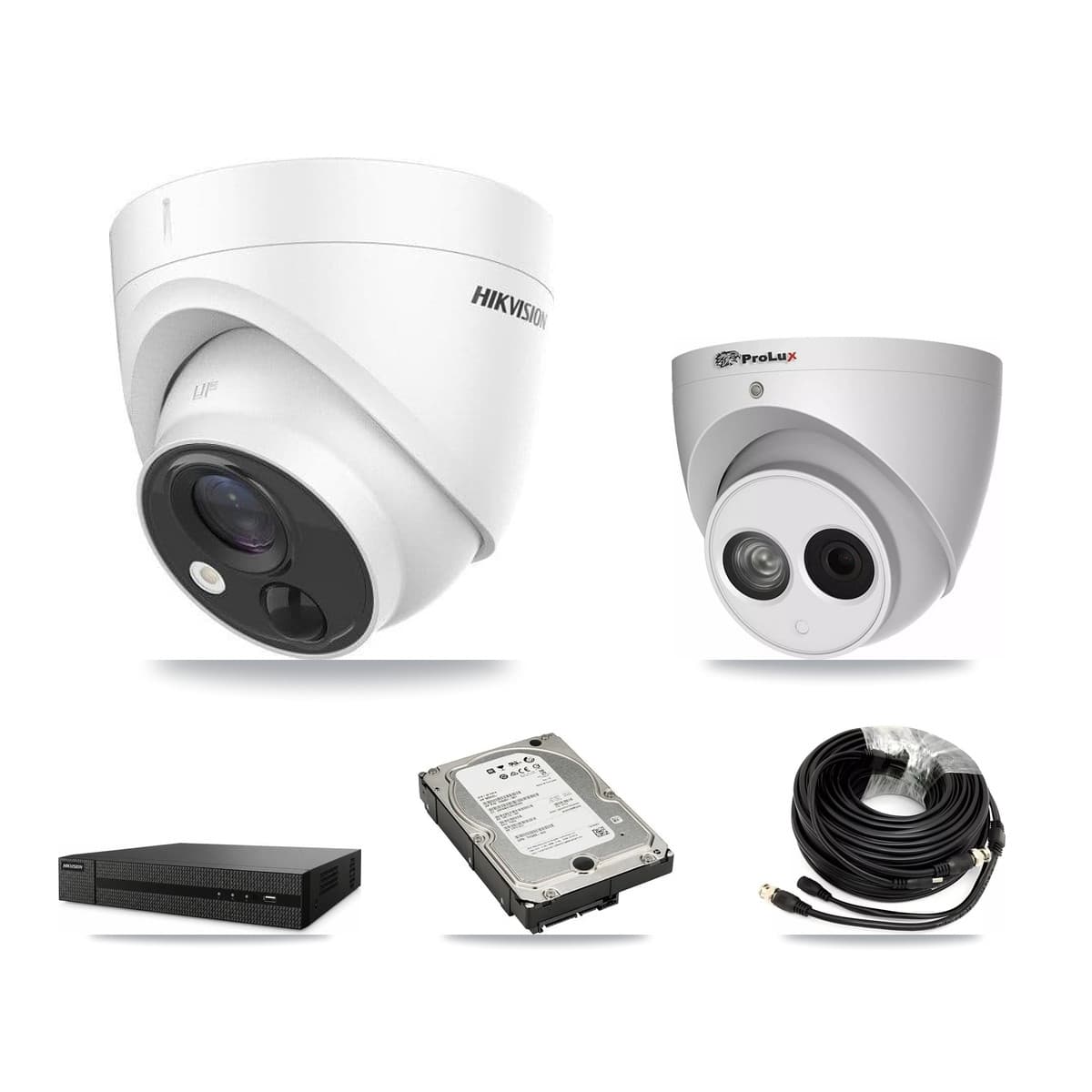 Hikvision & Prolux 8-Channel 4MP – 5MP CCTV Kit — 3 DS-2CE71H0T 5MP + 1 PXC-612C4W-A 4MP Turret Cameras + 5TB Recording (DVR-8CH Recorder)