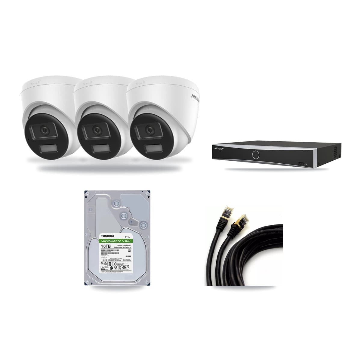 Hikvision 4-Channel 4K CCTV Kit — 3 DS-2CD1383G2-LIUF/SL Turret Cameras + 10TB Recording (DS-7604NXI-K1/4P Recorder) - Image 1