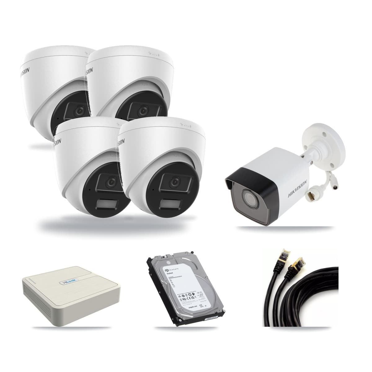 Hikvision & HiLook 8-Channel 4MP – 5MP CCTV Kit — 1 DS-2CD1053G0 5MP Bullet + 4 DS-2CD1343G2 4MP Turret Cameras + 6TB Recording - Image 1