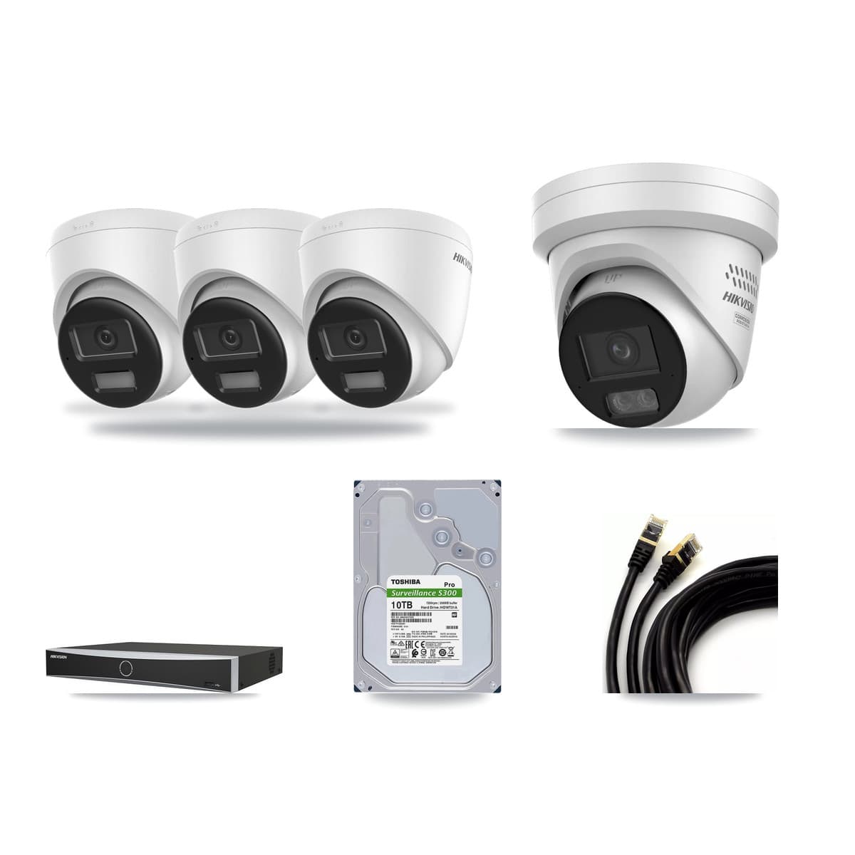 Hikvision 4-Channel 4MP – 4K CCTV Kit — 3 4K + 1 4MP Turret Cameras + 10TB Recording - Image 1