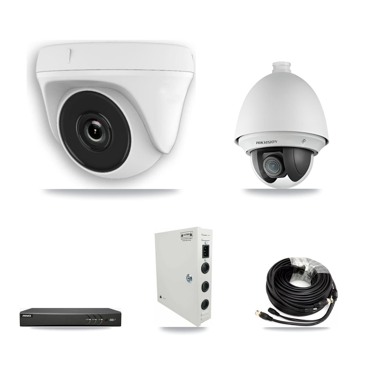 Hikvision & ANNKE 4-Channel 2MP CCTV Kit — 1 DS-2AE4225T PTZ + 3 White HDT-2MP-N20W Dome Cameras + 3TB Recording - Image 1