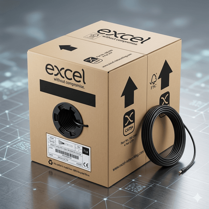 Box Of 305m Excel External Copper Cat6 Network Cable U/UTP Outdoor Euroclass Fca 305m Black
