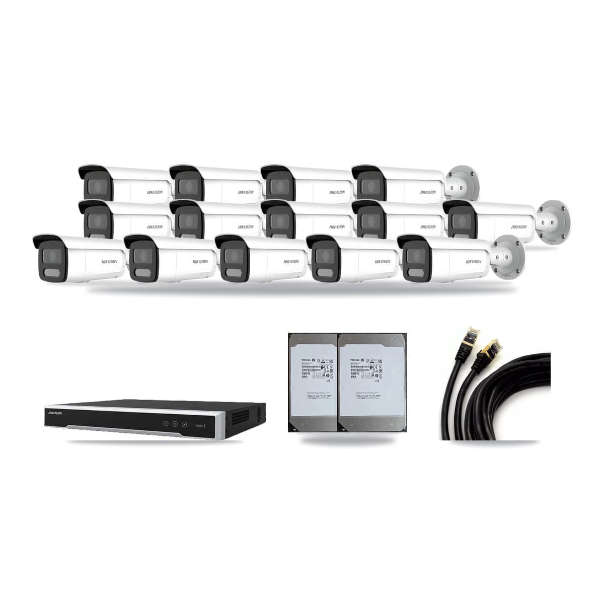 Hikvision 16-Channel 4MP – 4K CCTV Kit — 7 4MP + 7 White 4K Bullet Cameras + 2× 14TB Recording (DS-7616NI-M2 Recorder) - Image 1