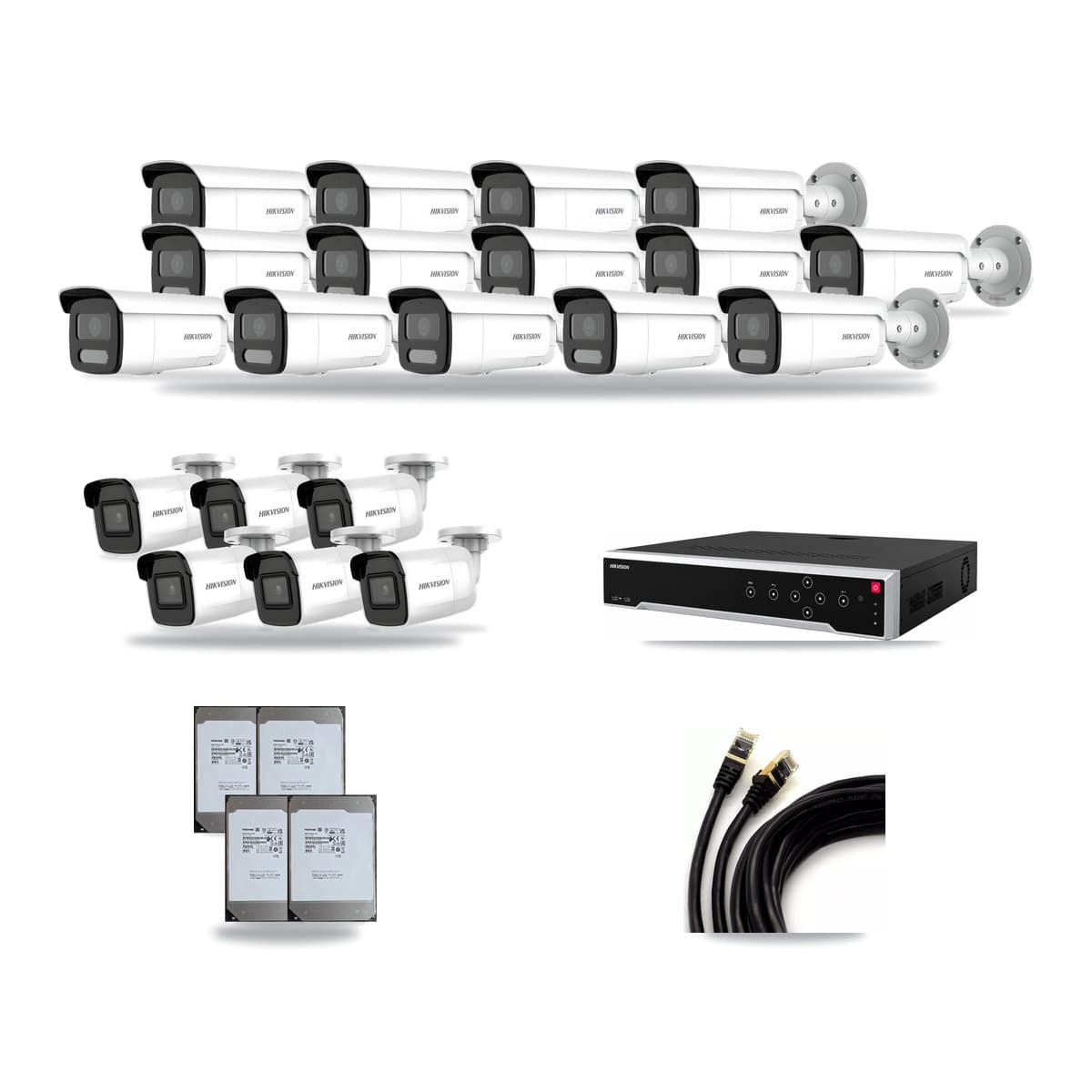 Hikvision 32-Channel 4MP – 4K CCTV Kit — 6 4K + 14 4MP Bullet Cameras + 4× 14TB Recording - Image 1