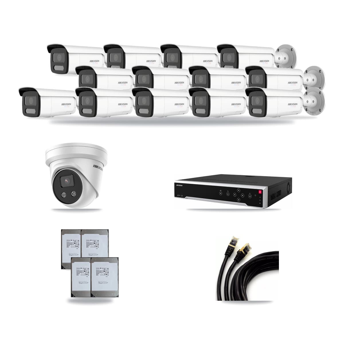 Hikvision 32-Channel 5MP – 4K CCTV Kit — 13 4K Bullet + 1 5MP Turret Cameras + 4× 14TB Recording - Image 1