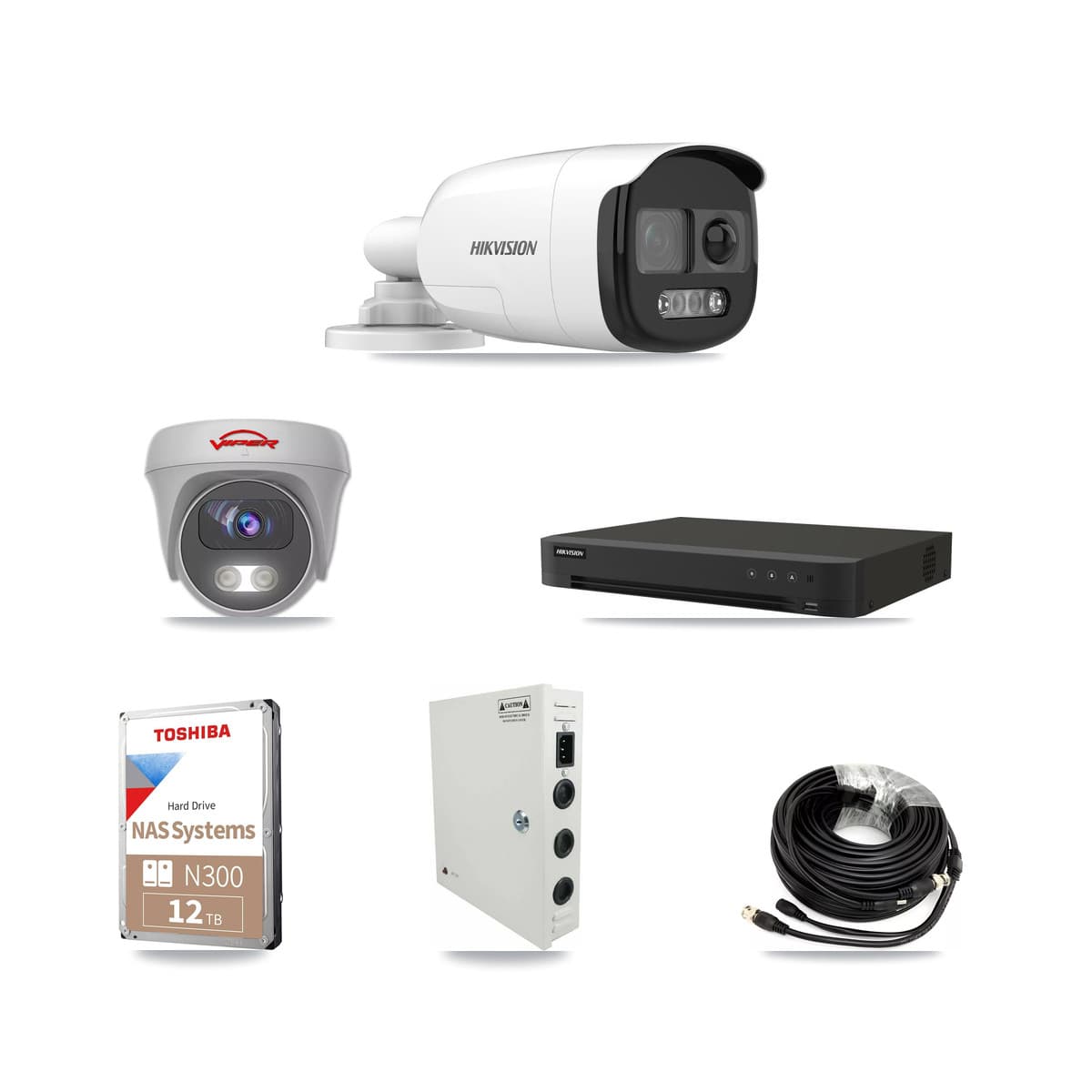 Hikvision & Viper 16-Channel 5MP CCTV Kit — 11 DS-2CE12KF3T Bullet + 1 VIPER-5MP-3K Cameras + 12TB Recording