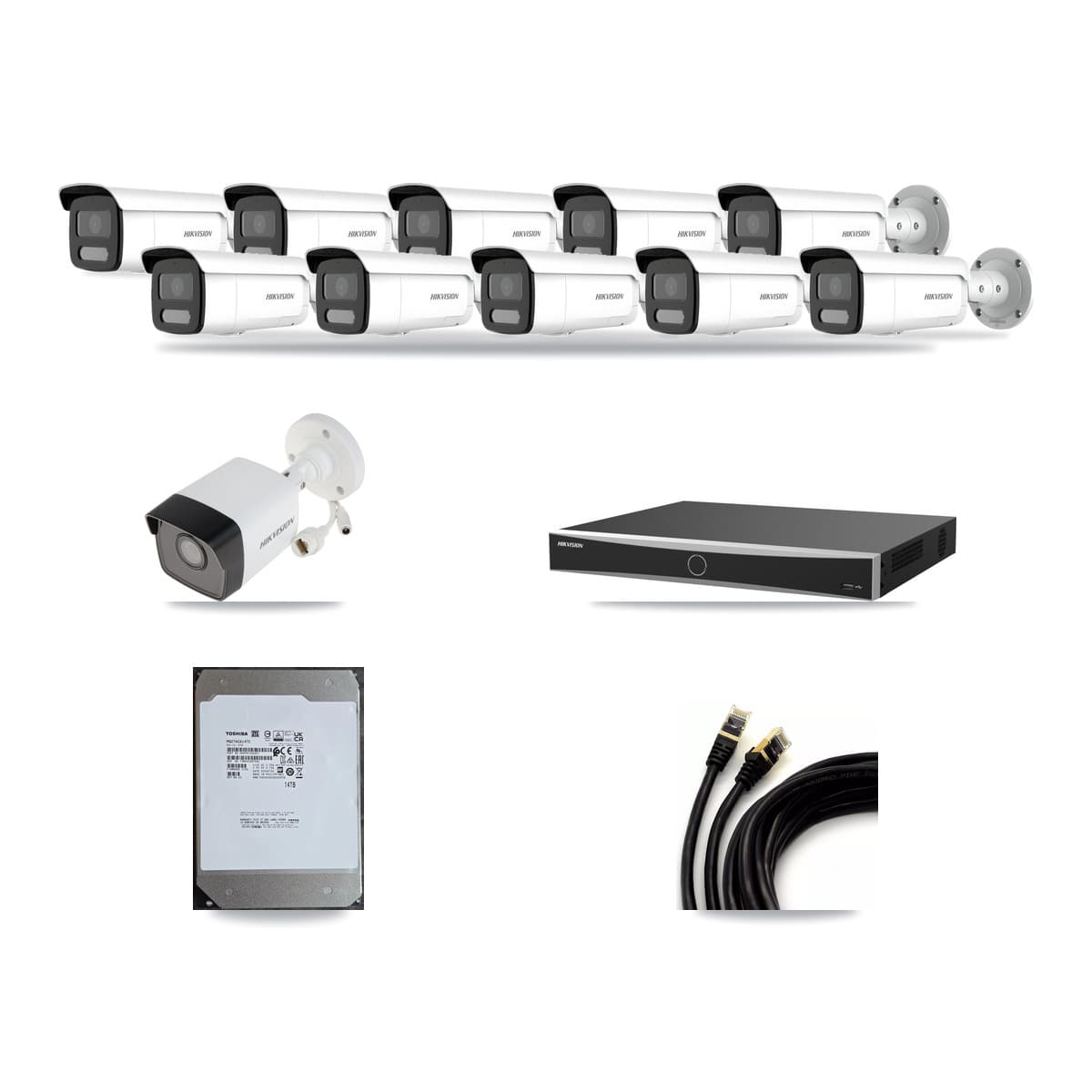 Hikvision 16-Channel 4MP – 5MP CCTV Kit — 1 5MP + 10 4MP Bullet Cameras + 14TB Recording - Image 1