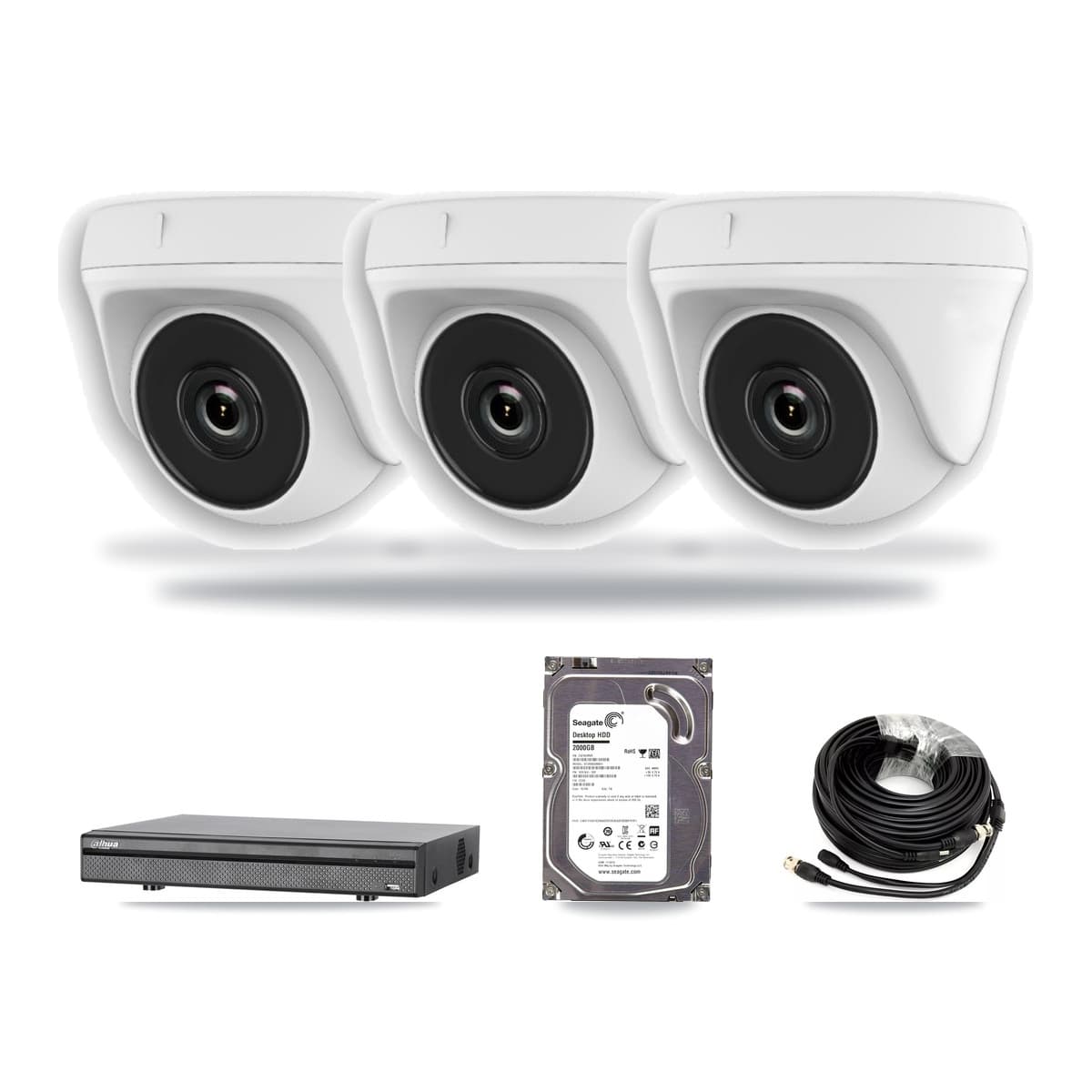 Dahua 8-Channel 2MP CCTV Kit — 3 White Dome Cameras + 2TB Recording (DH-XVR5108H Recorder) - Image 1