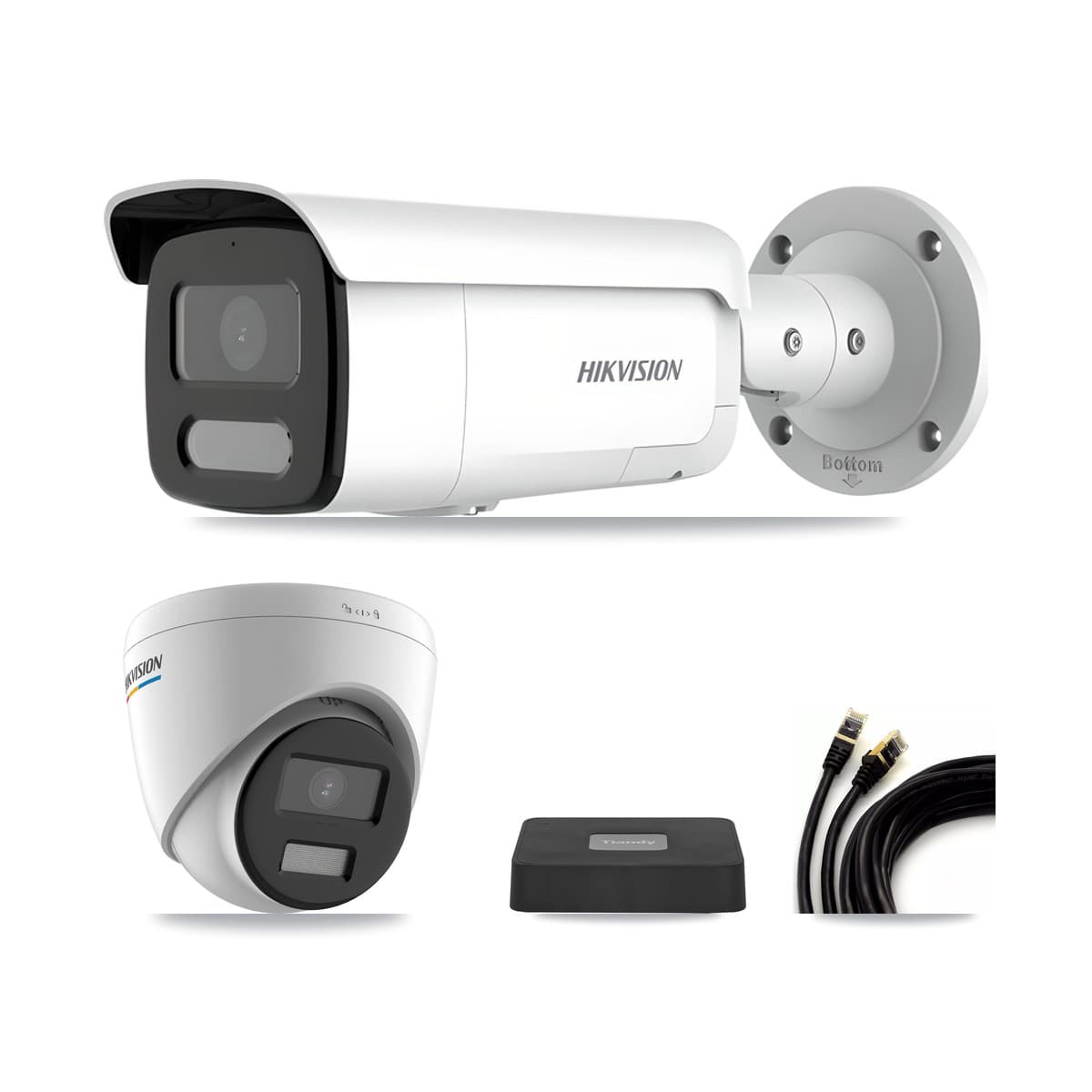 Hikvision & Tiandy 4-Channel 2MP – 4MP CCTV Kit — 1 2MP Turret + 2 4MP Bullet Cameras + 3TB Recording