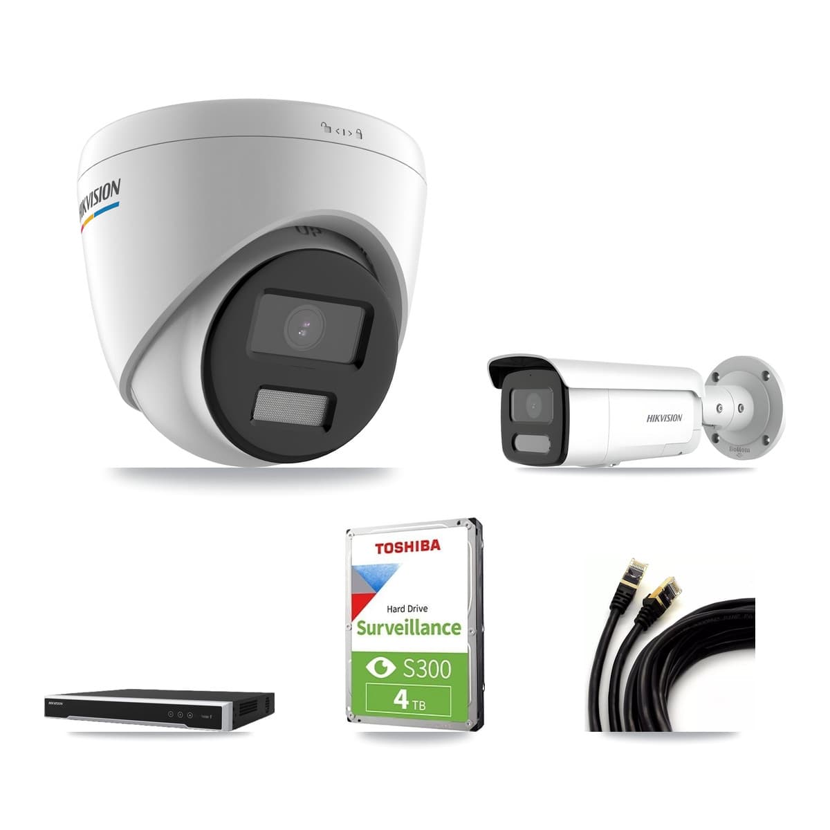 Hikvision 8-Channel 2MP – 4MP CCTV Kit — 2 2MP Turret + 2 4MP Bullet Cameras + 4TB Recording (DS-7608NI-M2 Recorder)