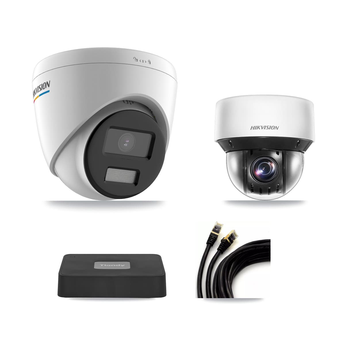 Hikvision & Tiandy 4-Channel 2MP – 4MP CCTV Kit — 2 DS-2CD1327G2 2MP Turret + 1 DS-2DE4A425IW 4MP PTZ Cameras + 3TB Recording - Image 1