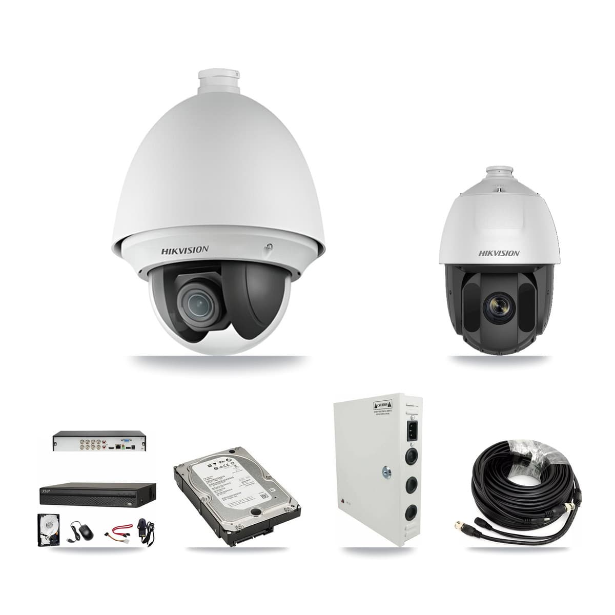 Hikvision & Dahua 8-Channel 2MP CCTV Kit — 7 DS-2AE4225T + 1 DS-2AE5225TI PTZ Cameras + 5TB Recording (XVR-3108AD Recorder)