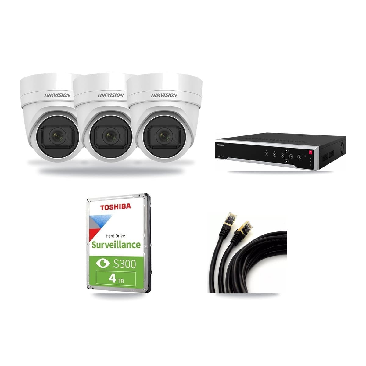 Hikvision 32-Channel 4MP CCTV Kit — 3 DS-2CD2H45FWD Turret Cameras + 4TB Recording - Image 1