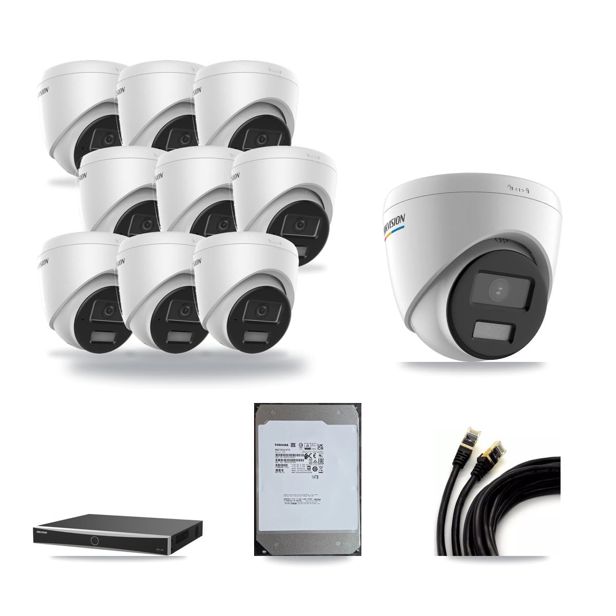 Hikvision 16-Channel 2MP – 4MP CCTV Kit — 1 2MP + 9 4MP Turret Cameras + 14TB Recording (DS-7616NXI Recorder) - Image 1