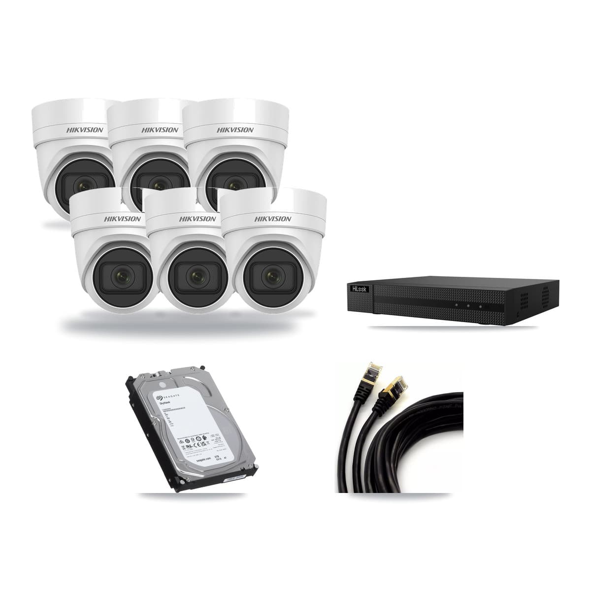 Hikvision & HiLook 8-Channel 4K CCTV Kit — 6 DS-2CD2H83G0 Turret Cameras + 6TB Recording - Image 1
