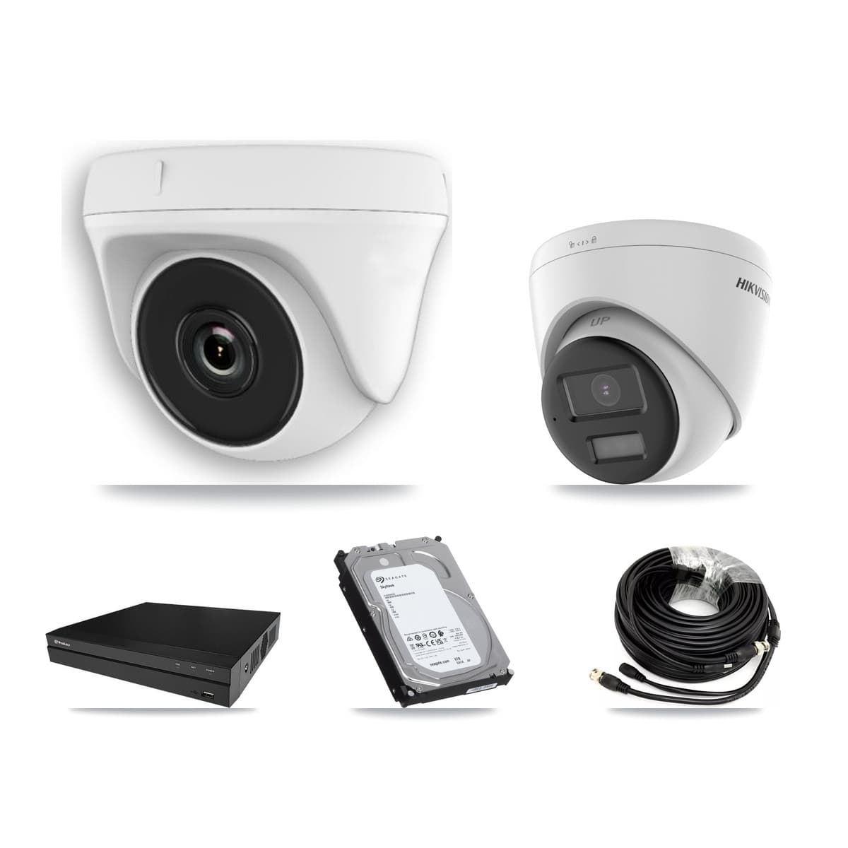 Hikvision & Prolux 8-Channel 2MP – 4K CCTV Kit — 1 4K Turret + 3 White 2MP Dome Cameras + 6TB Recording