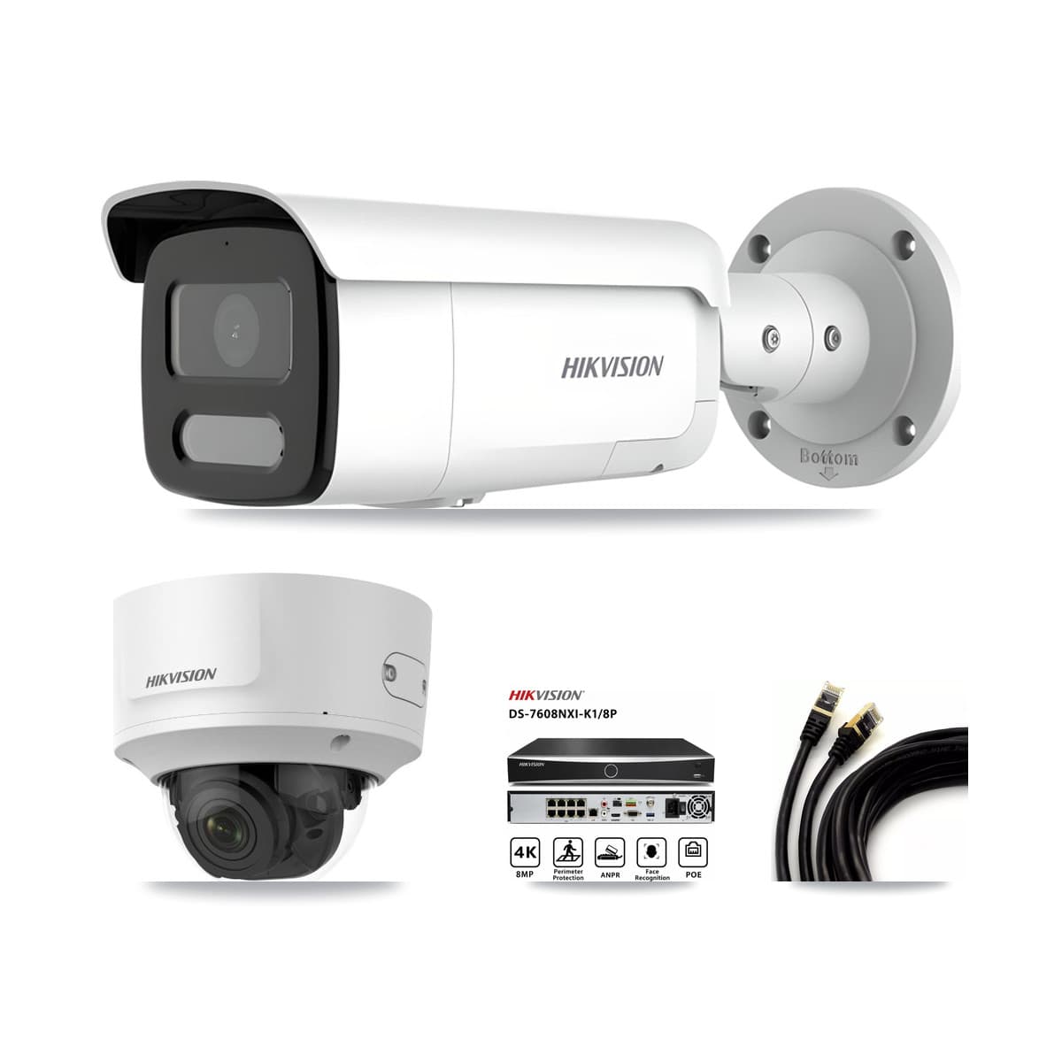 Hikvision 8-Channel 2MP – 4MP CCTV Kit — 1 2MP Dome + 5 4MP Bullet Cameras + 8TB Recording