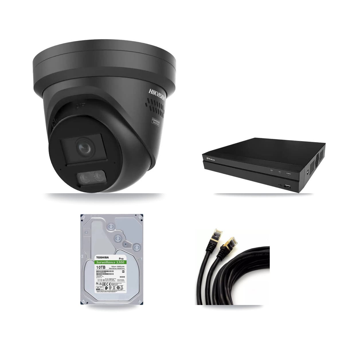 Hikvision & Prolux 8-Channel 4K CCTV Kit — 8 Black Turret Cameras + 10TB Recording