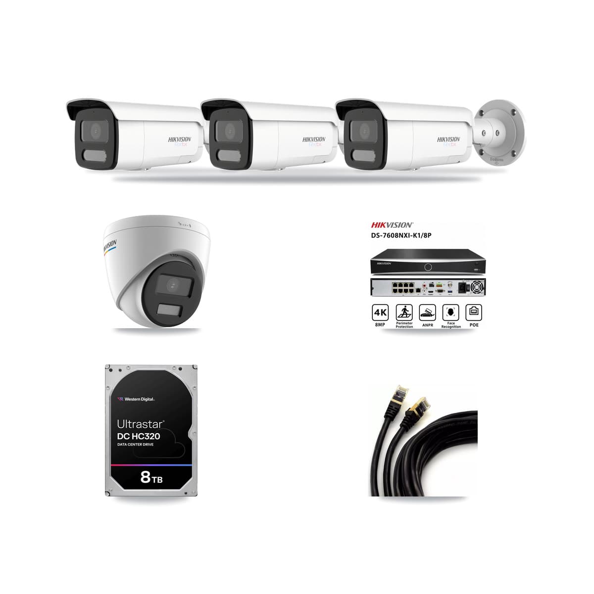 Hikvision 8-Channel 2MP – 4K CCTV Kit — 1 2MP Turret + 3 4K Bullet Cameras + 8TB Recording - Image 1
