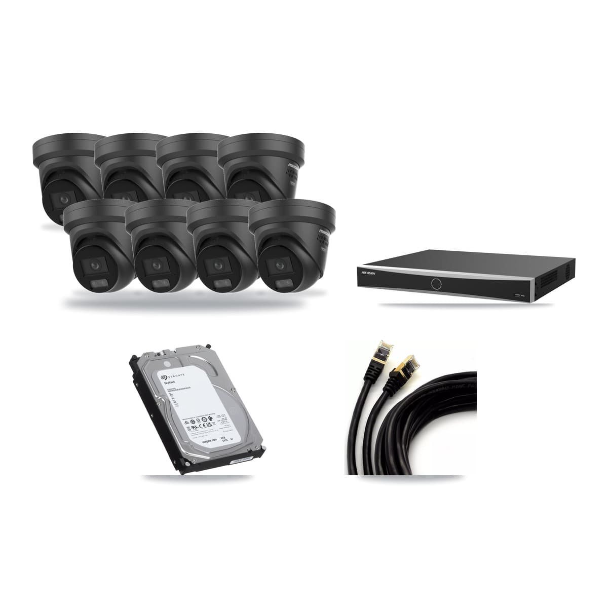 Hikvision 16-Channel 4K CCTV Kit — 8 Black Turret Cameras + 6TB Recording (DS-7616NXI Recorder) - Image 1