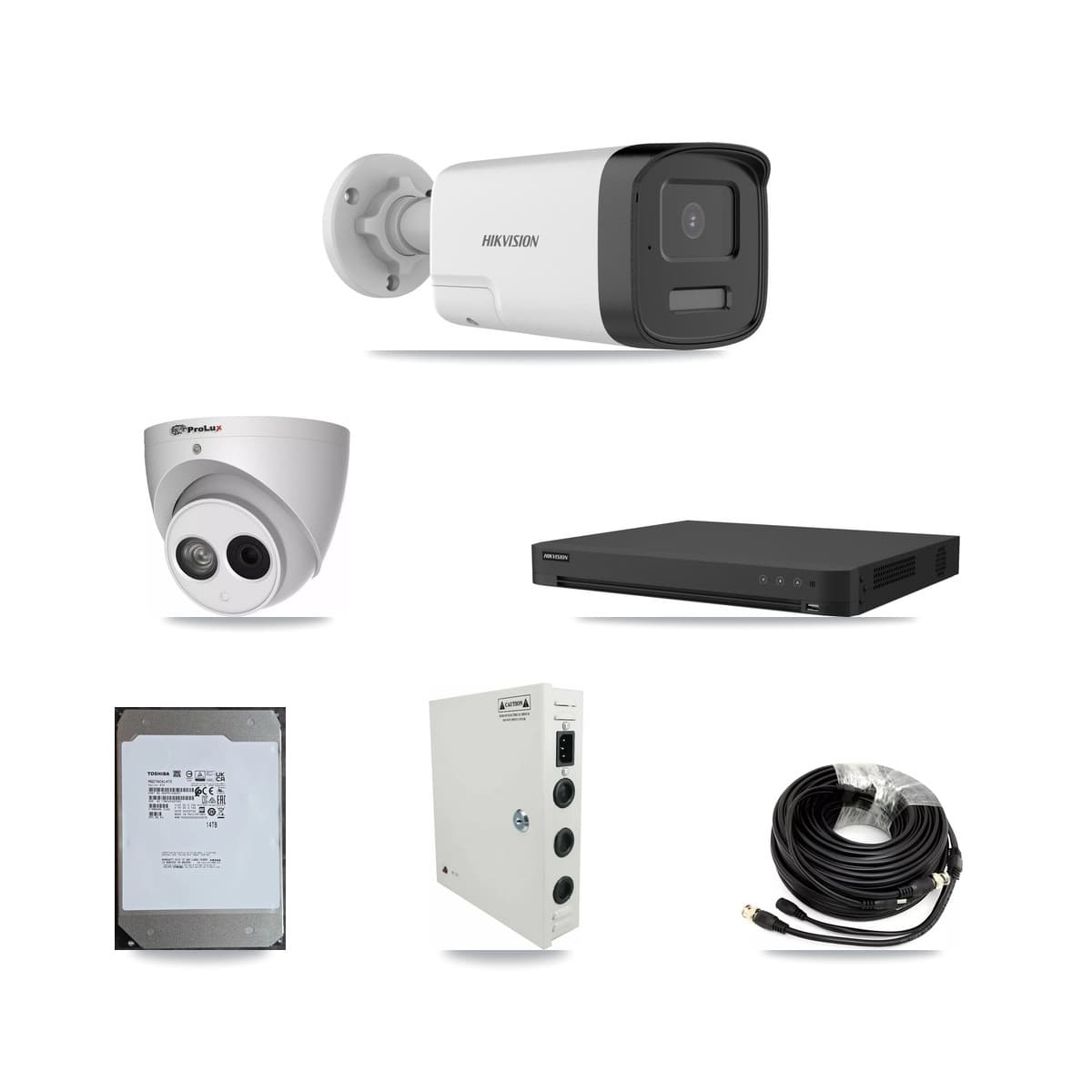 Hikvision & Prolux 16-Channel 4MP – 5MP CCTV Kit — 14 DS-2CE17K0T 5MP Bullet + 1 PXC-612C4W-A 4MP Turret Cameras + 14TB Recording