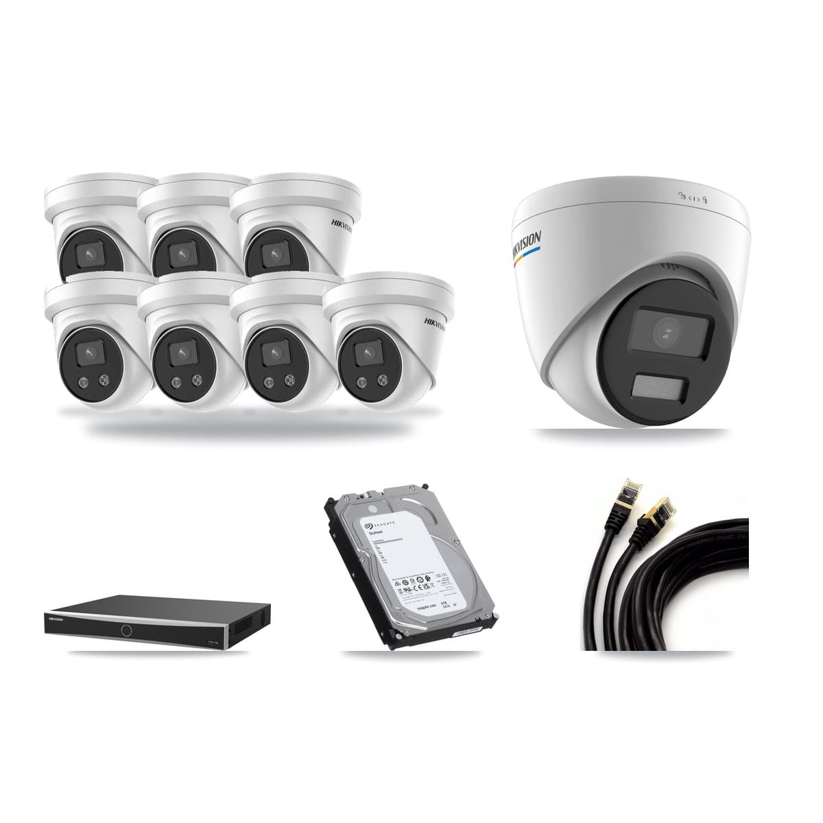 Hikvision 16-Channel 2MP – 5MP CCTV Kit — 1 2MP + 7 5MP Turret Cameras + 6TB Recording (DS-7616NXI Recorder) - Image 1
