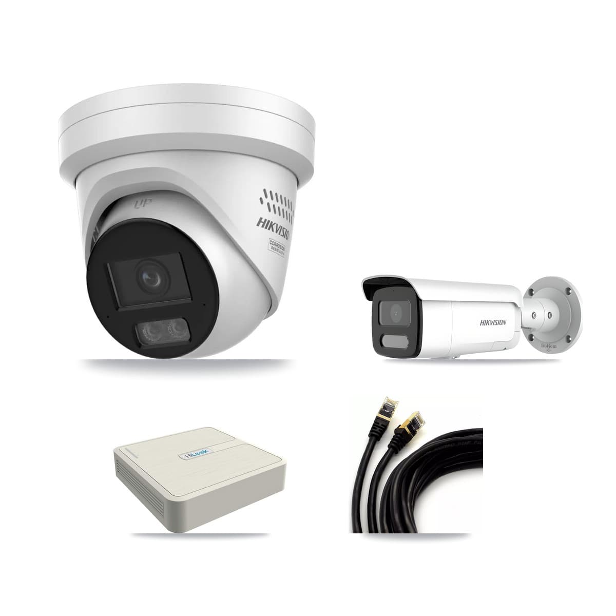 Hikvision & HiLook 8-Channel 4MP CCTV Kit — 1 Turret + 1 Bullet Cameras + 3TB Recording (NVR-108H-D Recorder)