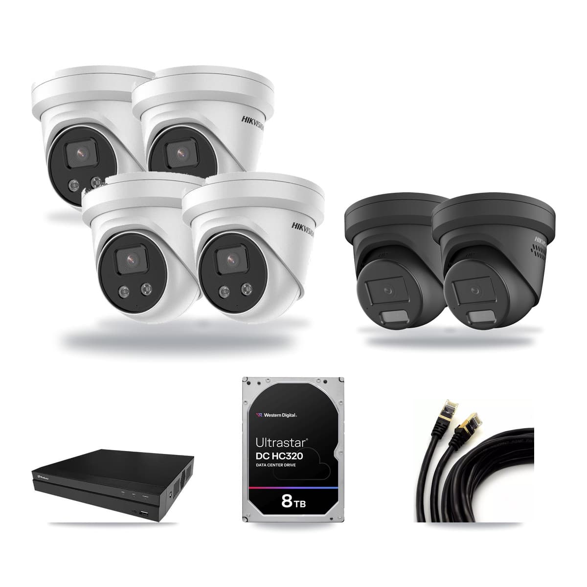 Hikvision & Prolux 8-Channel 4MP – 5MP CCTV Kit — 2 Black 4MP + 4 5MP Turret Cameras + 8TB Recording - Image 1
