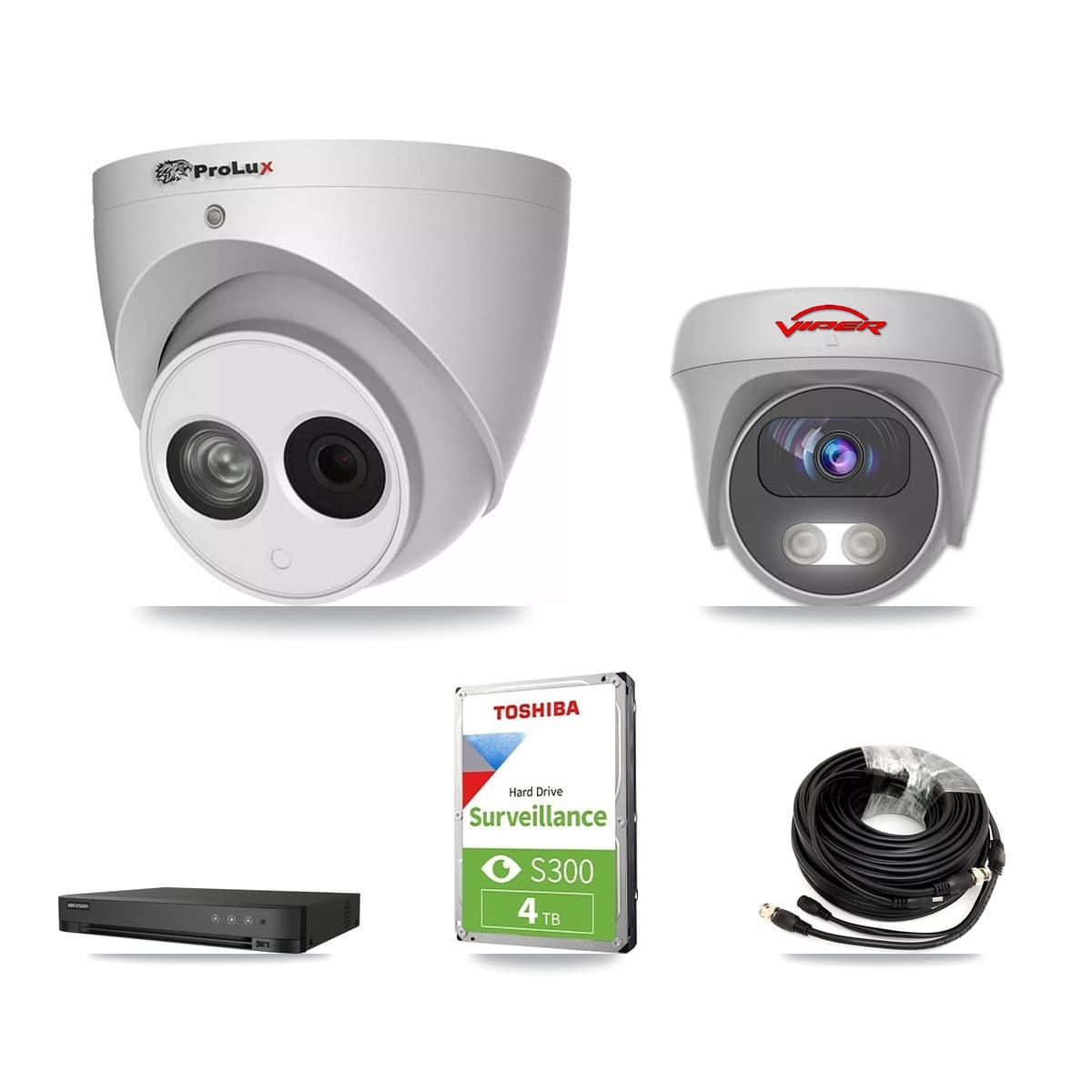 4-Channel 4MP – 5MP CCTV Kit — 2 4MP Turret + 1 White 5MP Cameras + 4TB Recording (IDS-7204HUHI Recorder)