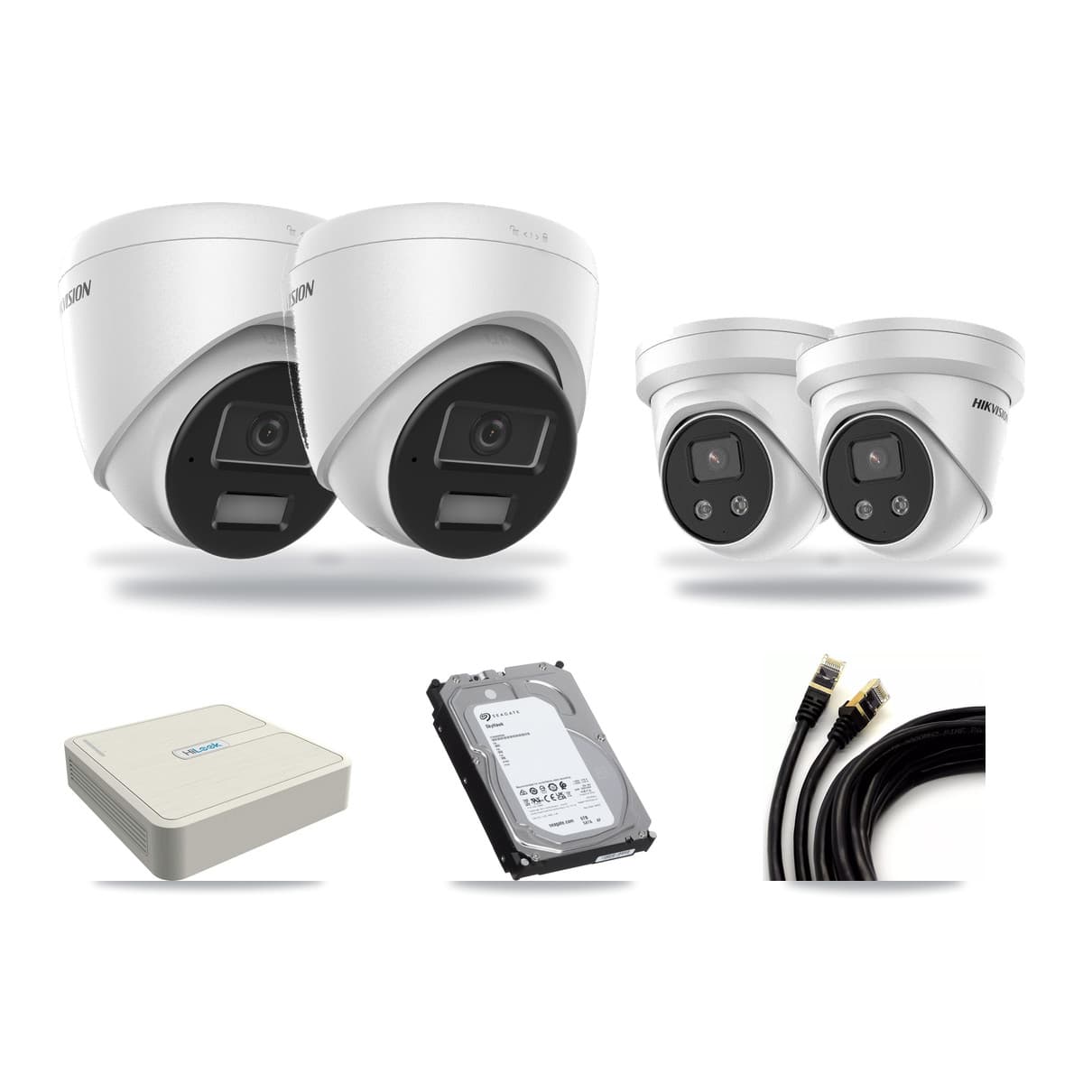 Hikvision & HiLook 8-Channel 4MP – 5MP CCTV Kit — 2 4MP + 2 5MP Turret Cameras + 6TB Recording (NVR-108H-D Recorder) - Image 1