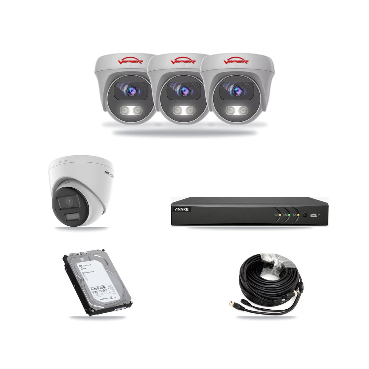 4-Channel 5MP – 4K CCTV Kit — 1 4K Turret + 3 White 5MP Cameras + 6TB Recording - Image 1