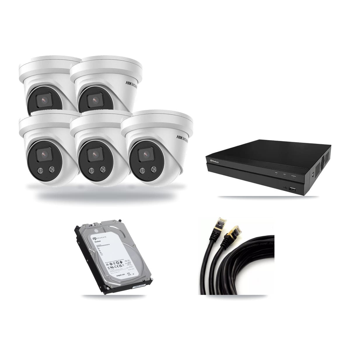 Hikvision & Prolux 8-Channel 5MP CCTV Kit — 5 DS-2CD3356G2 Turret Cameras + 6TB Recording - Image 1