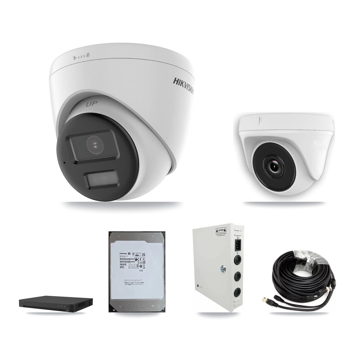 Hikvision 16-Channel 2MP – 4K CCTV Kit — 6 4K Turret + 6 White 2MP Dome Cameras + 14TB Recording