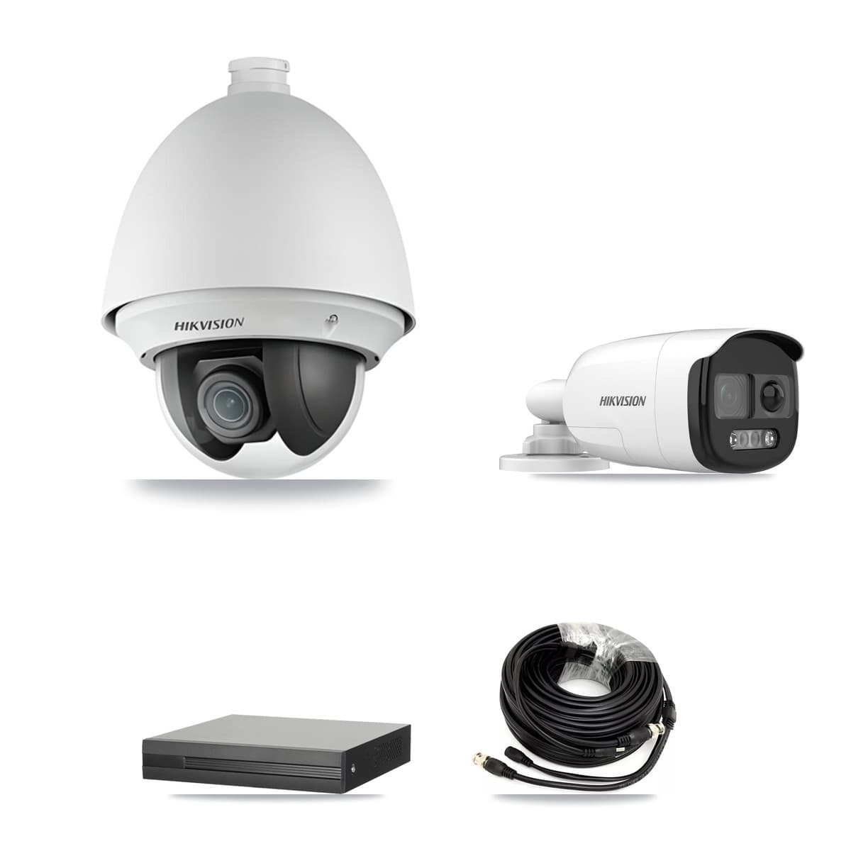 Hikvision 4-Channel 2MP – 5MP CCTV Kit — 1 DS-2AE4225T 2MP PTZ + 1 DS-2CE12KF3T 5MP Bullet Cameras + 2TB Recording (XVR-3104HS Recorder)