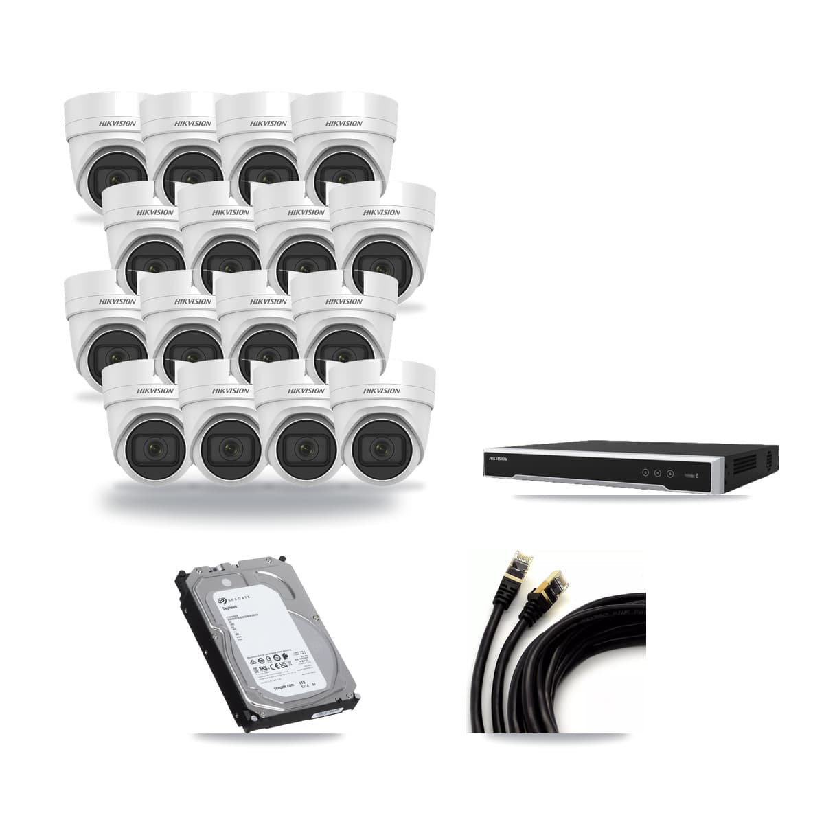 Hikvision 16-Channel 4MP CCTV Kit — 16 DS-2CD2H45FWD Turret Cameras + 6TB Recording (DS-7616NI-M2 Recorder) - Image 1