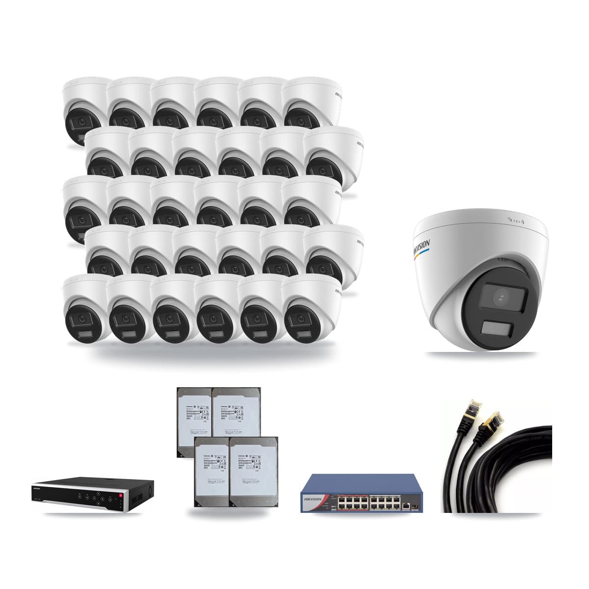 Hikvision 32-Channel 2MP – 4K CCTV Kit — 1 2MP + 30 4K Turret Cameras + 4× 14TB Recording - Image 1