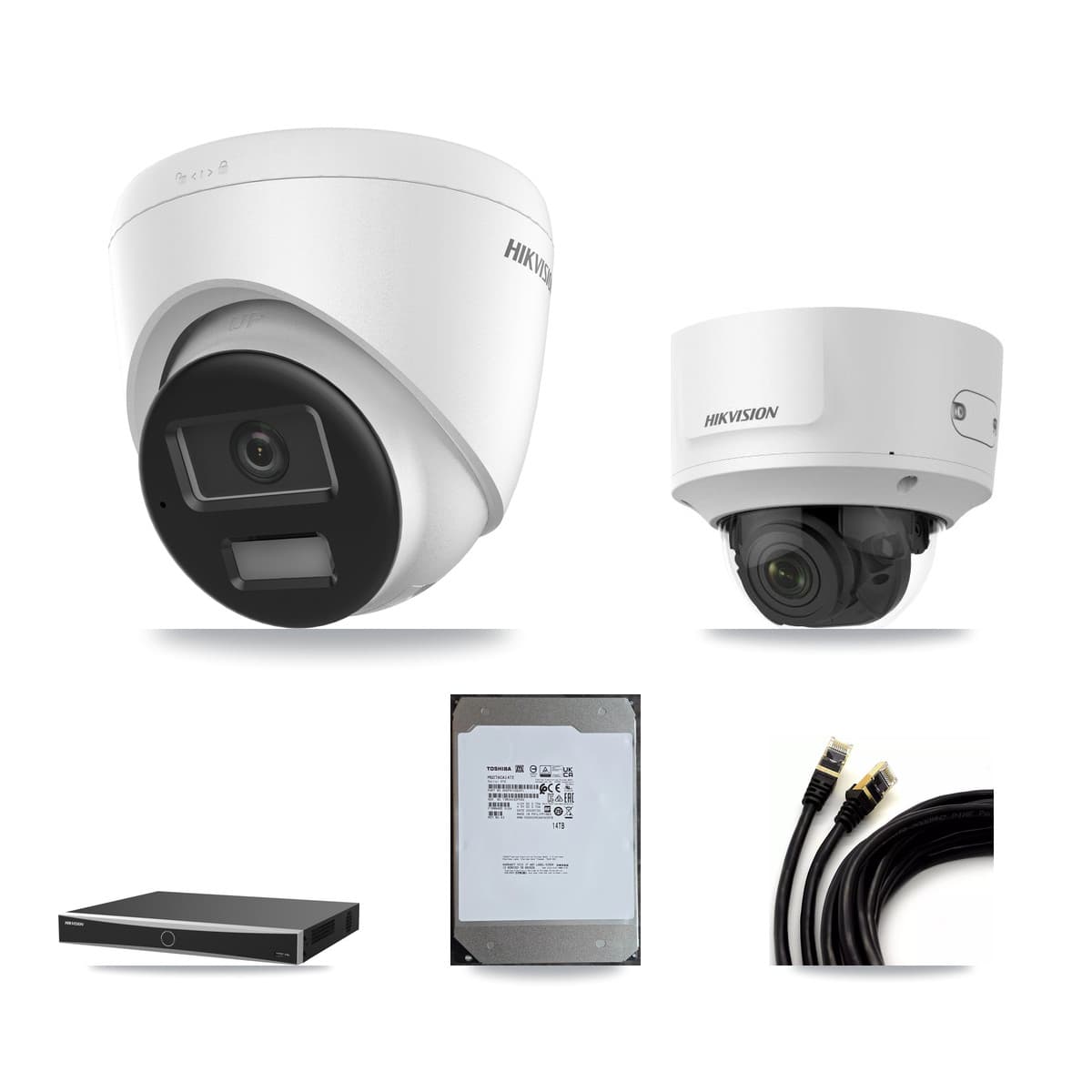 Hikvision 16-Channel 2MP – 4K CCTV Kit — 7 4K Turret + 1 2MP Dome Cameras + 14TB Recording (DS-7616NXI Recorder)