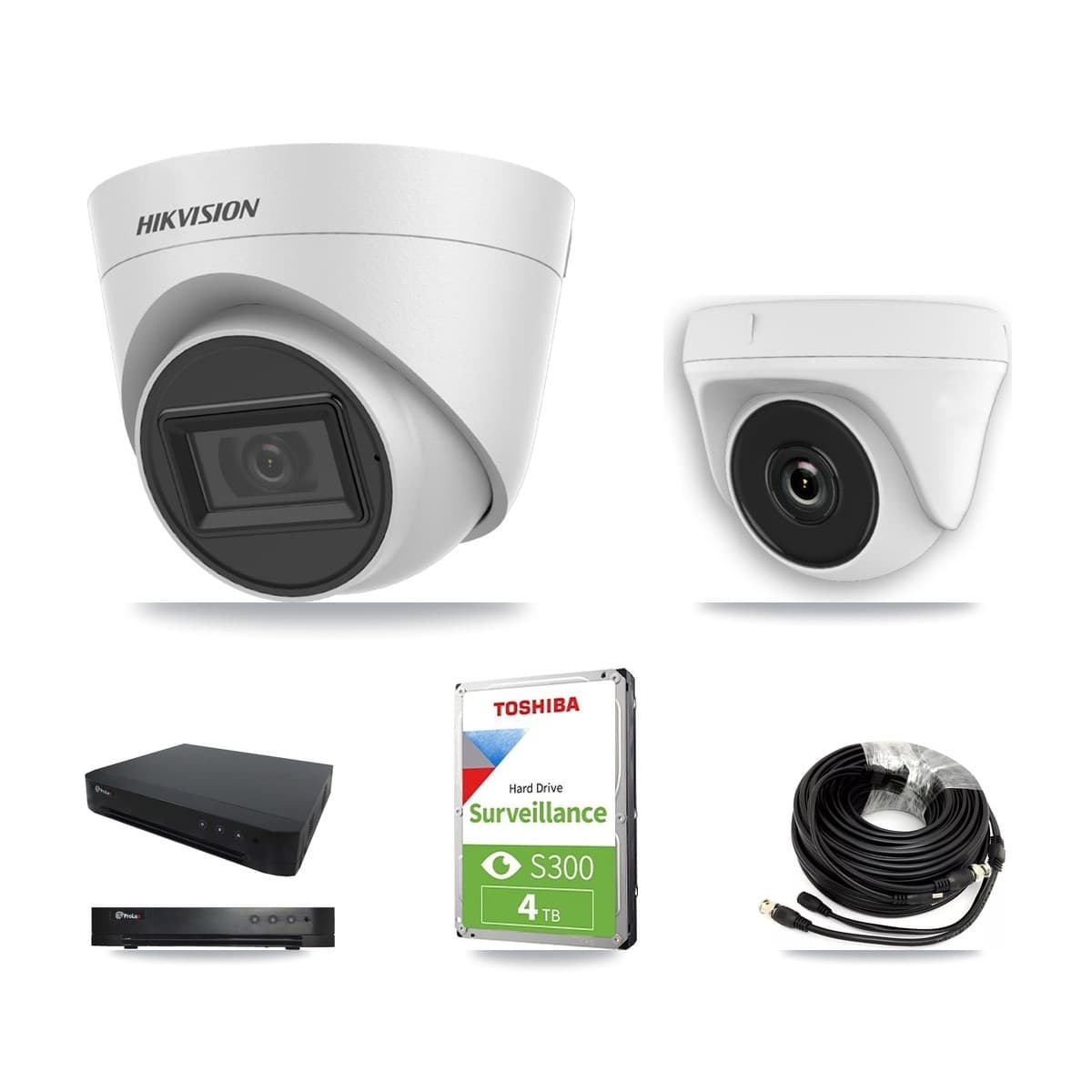Hikvision & Prolux 16-Channel 2MP – 5MP CCTV Kit — 2 White 5MP Turret + 2 White 2MP Dome Cameras + 4TB Recording