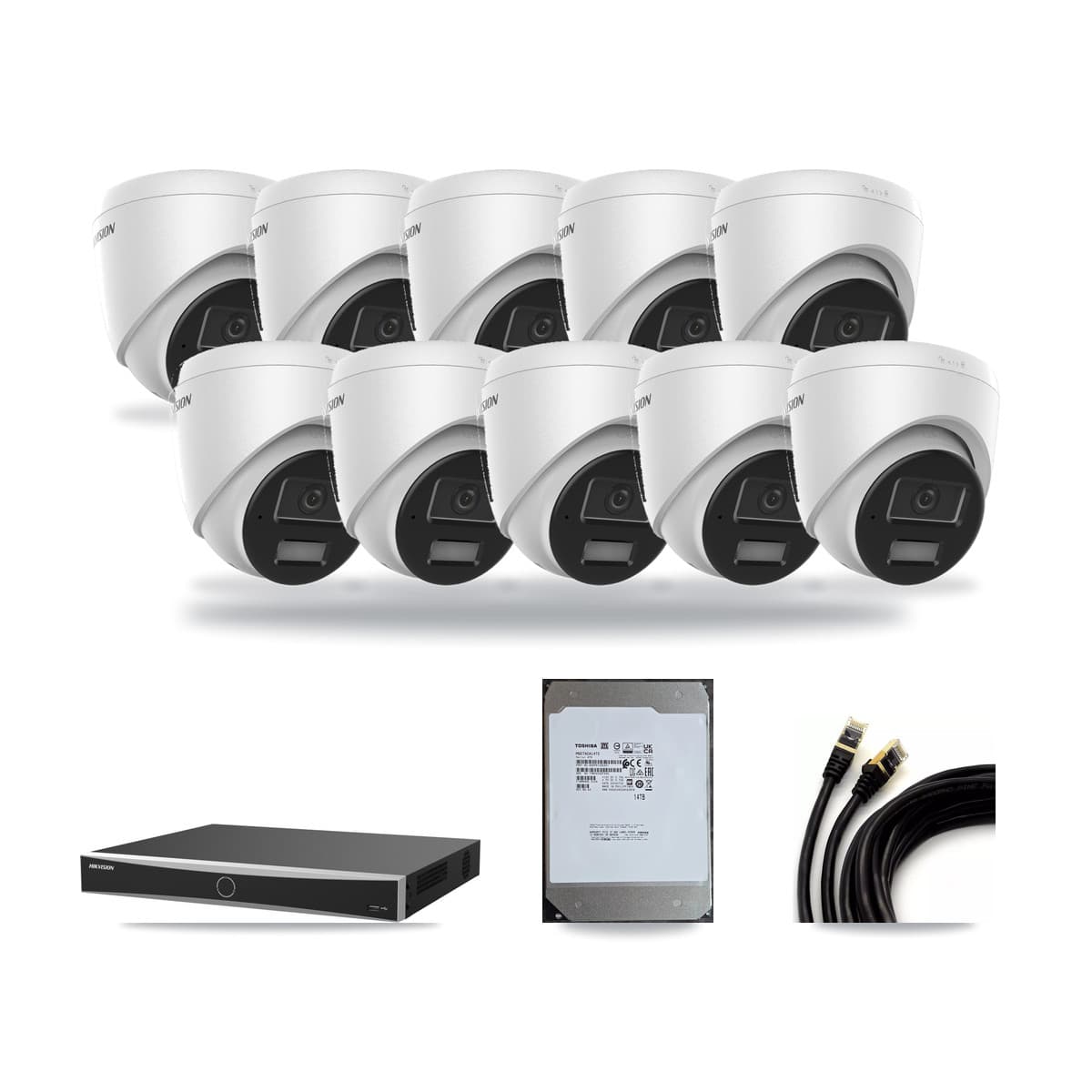Hikvision 16-Channel 4MP CCTV Kit — 10 DS-2CD1343G2 Turret Cameras + 14TB Recording (DS-7616NXI Recorder) - Image 1