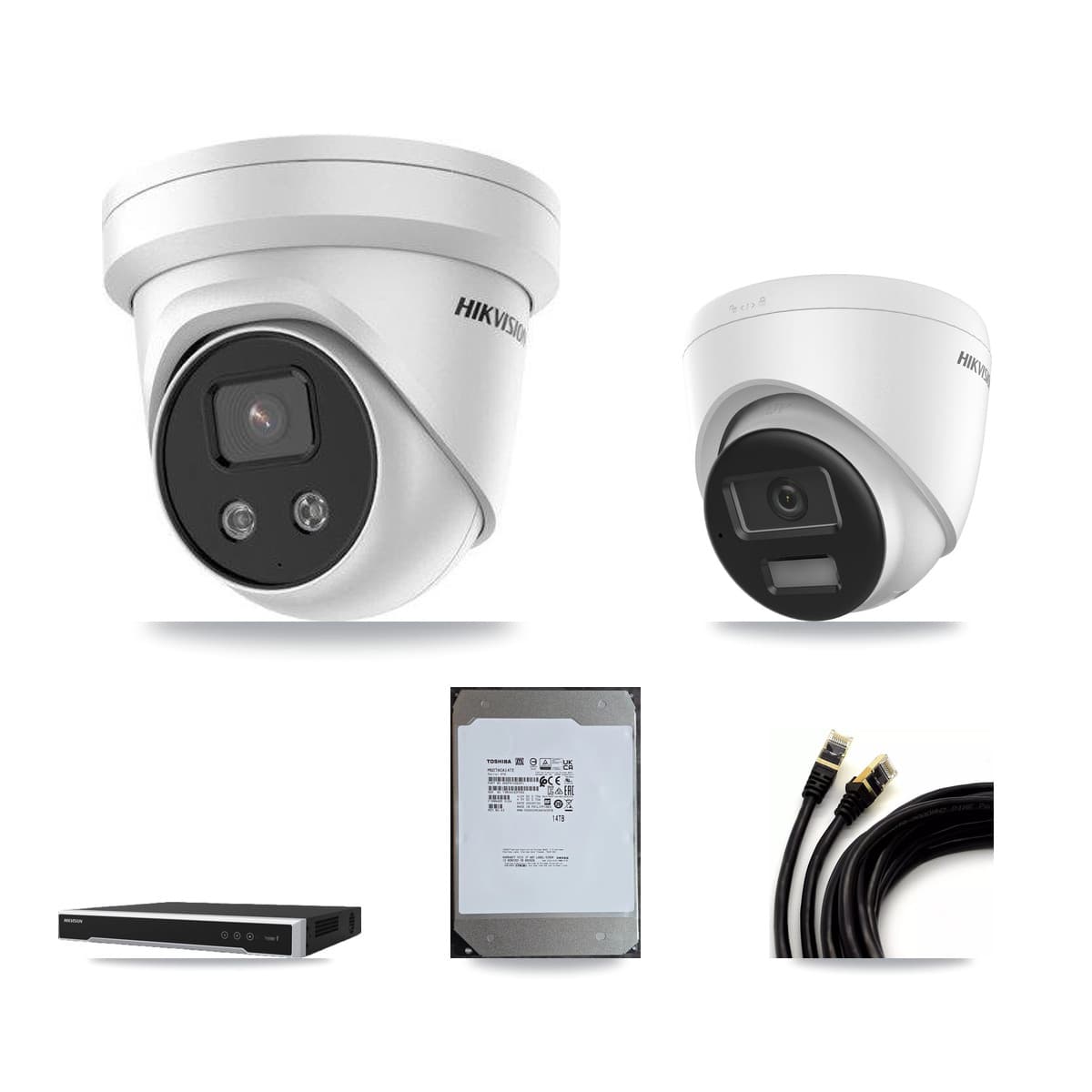 Hikvision 8-Channel 5MP – 4K CCTV Kit — 2 4K + 6 5MP Turret Cameras + 14TB Recording